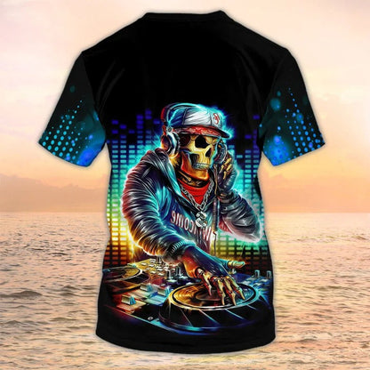 Personalized Name Skull DJ Design Shirt Neon Light, DJ T Shirts TO2032