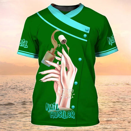 Nail Hustler Tshirt Nail Uniform Green TO2227