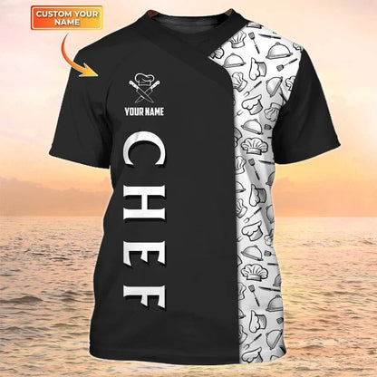 Chef 3D Clothing Chef Custom Tshirt Black And White Parttern Chef Uniforms TO2075