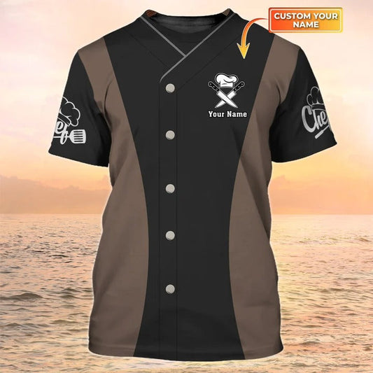 3D All Over Print Chef Shirt, Chef Clothing, Chef Custom Tshirt Chef Uniforms Black And Brown TO2076