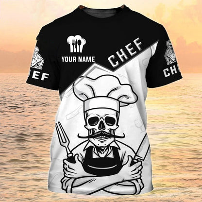 Customized 3D Master Chef Shirt Black And White Pattern, Skull Chef Shirt Men Women TO2078