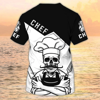 Customized 3D Master Chef Shirt Black And White Pattern, Skull Chef Shirt Men Women TO2078