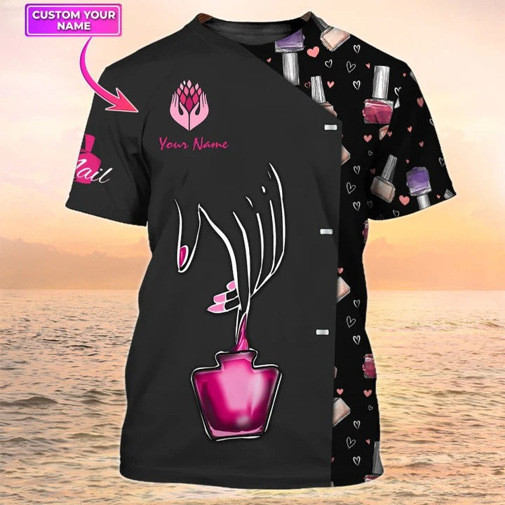 Nail Tech Shirts Custom Nail Salon Uniform Manicurist Gift Nail Parttern Design 3D Tee Shirt TO2224