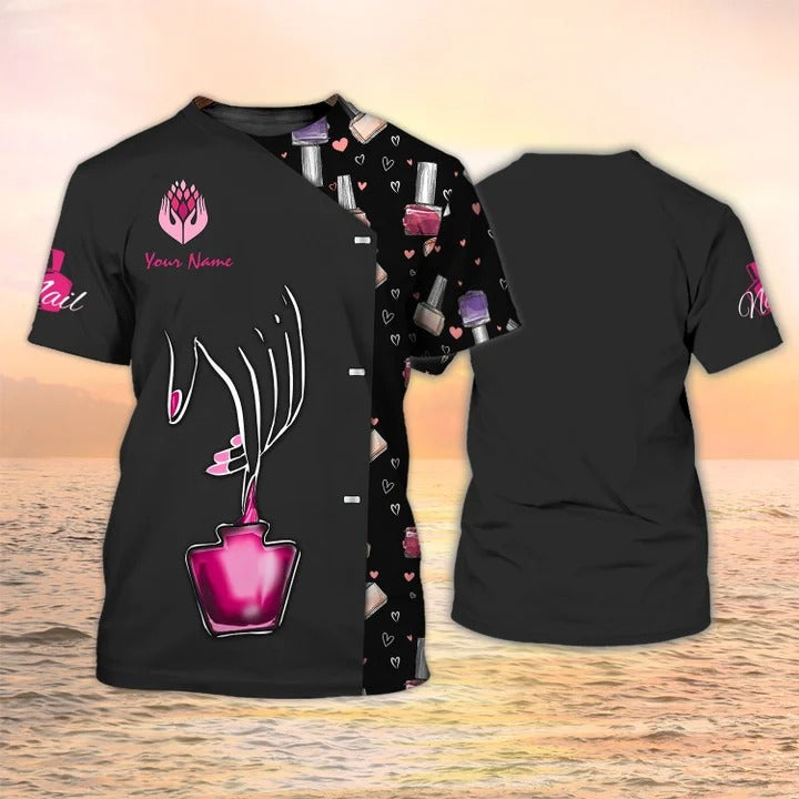 Nail Tech Shirts Custom Nail Salon Uniform Manicurist Gift Nail Parttern Design 3D Tee Shirt TO2224