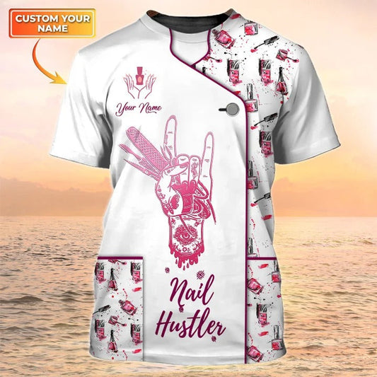 Nail Shirts Custom Nail Salon Uniform Manicurist Gift Nail Parttern Design Shirt White Lasfour TO2223