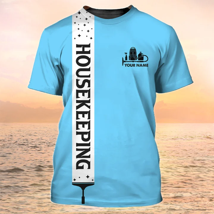 Housekeeper Shirt Cleaning Service Custom T Shirts Housekeeping Uniform Blue TO2195