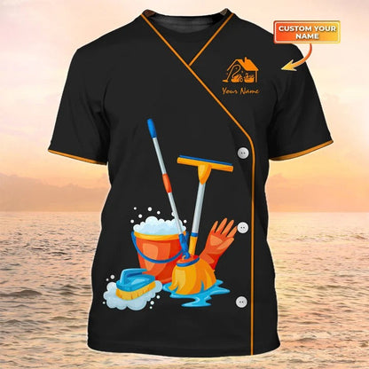 Cleaning Service 3D All Over Print T shirts Housekeeping Tools Custom Shirt Maid Uniform Black TO2192