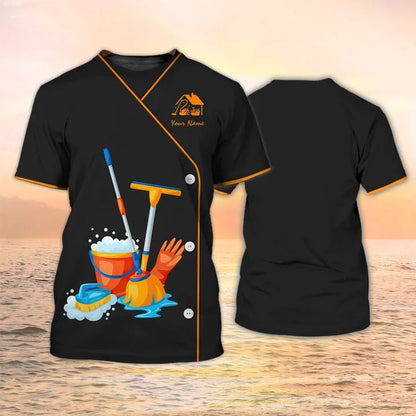 Cleaning Service 3D All Over Print T shirts Housekeeping Tools Custom Shirt Maid Uniform Black TO2192