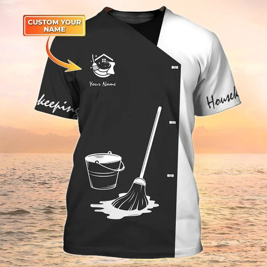 Housekeeping T shirts Housekeeping Uniform Shirts Cleaning Tools Custom Shirt Black And White TO2194