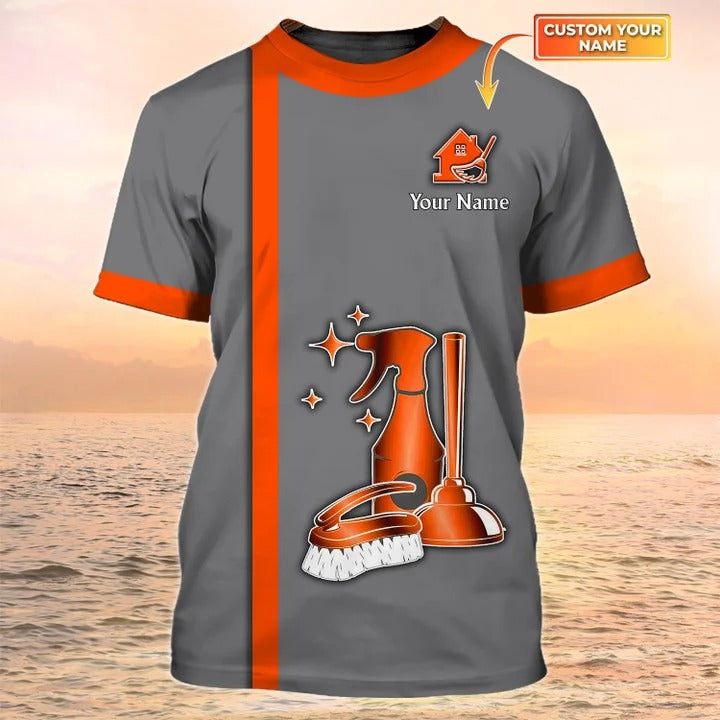 Cleaning Company Shirts Housekeeping T shirts Maid Uniform Orange TO2196