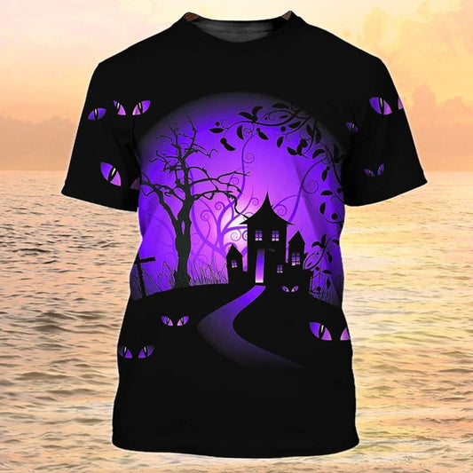 3D All Over Print Halloween Night Shirt For Couple, Black And Purple Halloween Tshirt TO2181