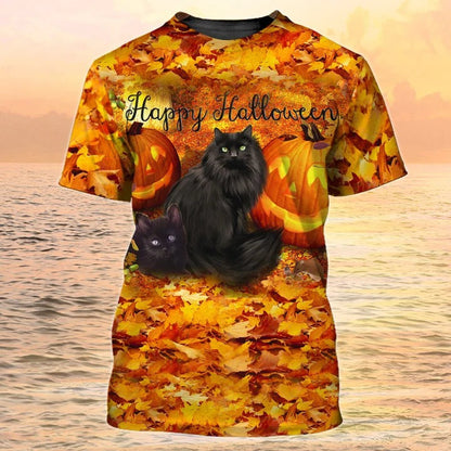 3D Print Cat Halloween Shirt, Halloween Unisex Tshirt For Cat Lover, Black Car Halloween Tee Shirt TO2282