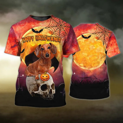 Happy Halloween Dachshund T Shirt, Dog And Skull 3D Print On Shirt, Halloween Gifts TO2328