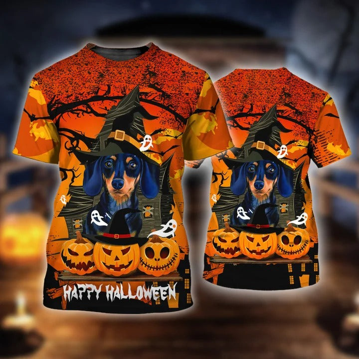 3D Happy Halloween Dachshund Lovers T Shirt, Halloween Gift For Dog Lovers TO2326