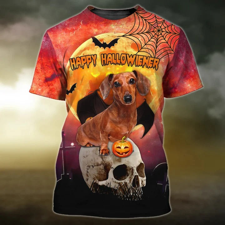 Happy Halloween Dachshund T Shirt, Dog And Skull 3D Print On Shirt, Halloween Gifts TO2328