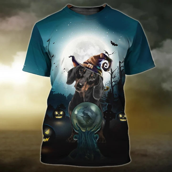 3D All Over Print Happy Halloween Dachshund T Shirt, Halloween Dog Shirt For Men Women TO2327