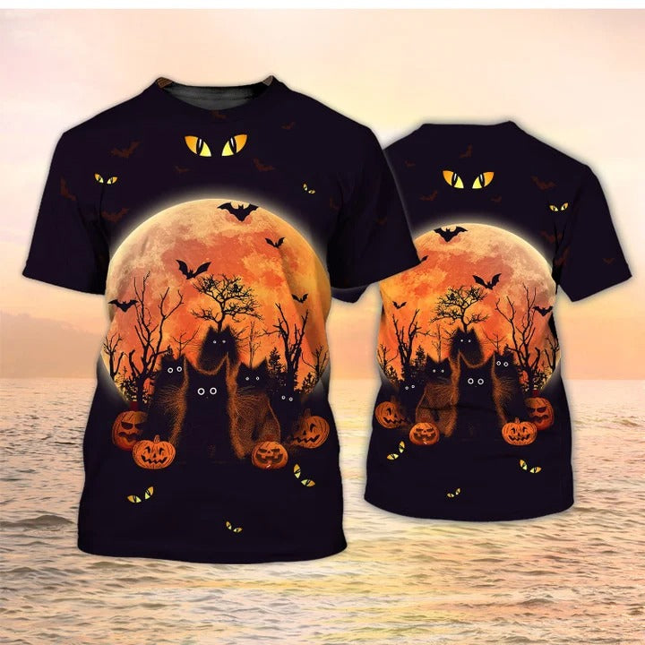 Halloween Cats Shirts Black Cat Halloween Print Shirt Halloween Tee Shirt Halloween Gift TO2324