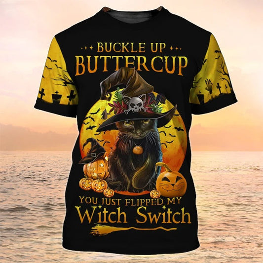 3D Funny Witch Cat Halloween T shirt Halloween Tee Shirt, Flipped My Witch Switch TO2323