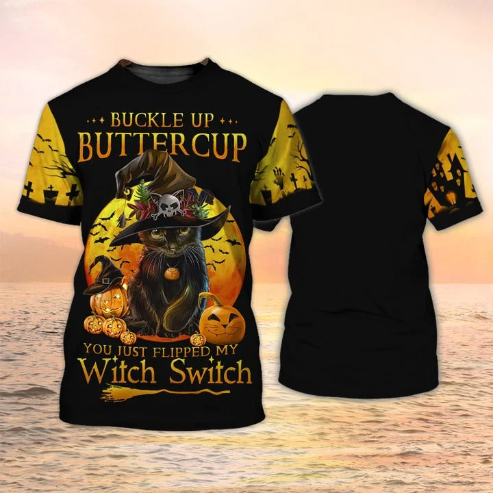 3D Funny Witch Cat Halloween T shirt Halloween Tee Shirt, Flipped My Witch Switch TO2323