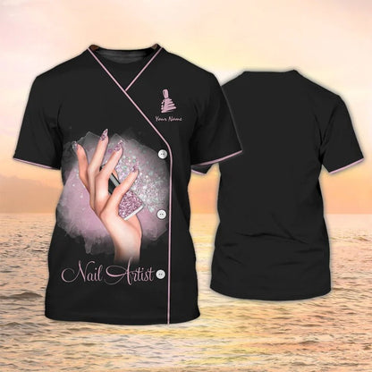 Personalized Name Nail Artist T shirt Custom Nail Salon Uniform Manicurist Gift TO2321