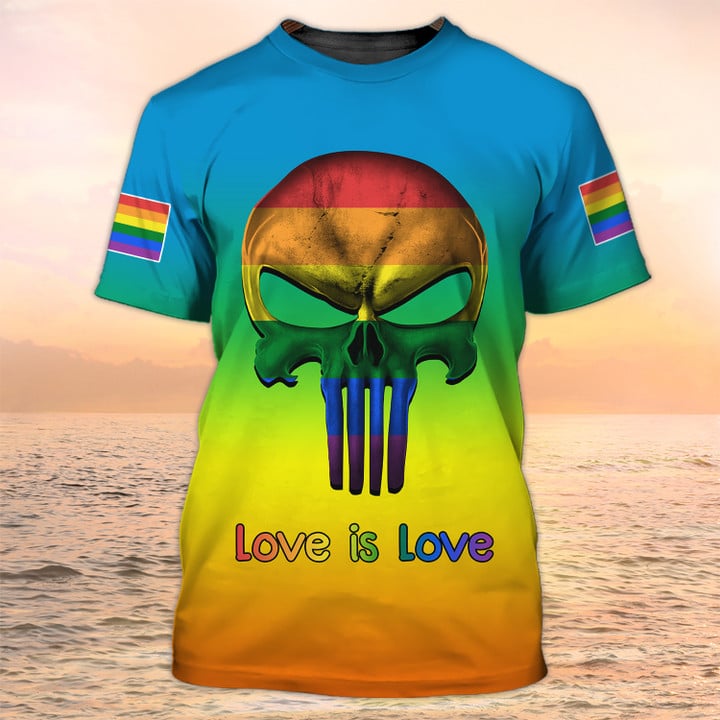 3D All Over Print Skull Pride Shirts, Rainbow LGBT Shirts, Skull LGBT Shirt, Love is Love Shirt LO0956