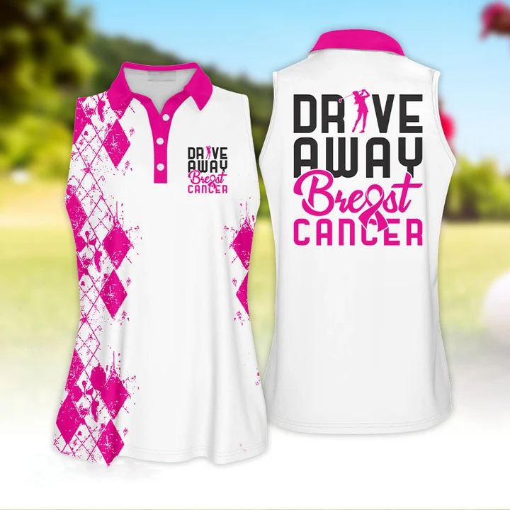 3D All Over Print Drive Away Breast Cancer Golf Sleeveless Polo Shirt SO0897