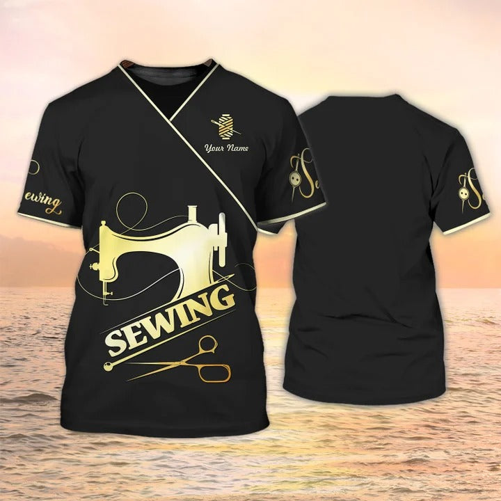 Sewing Shirt Sewing Machine Printed Shirts For Men and Women Sewing Custom Shirt Black & Gold TO2355