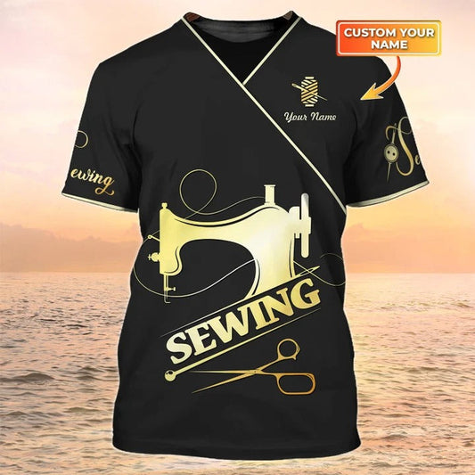 Sewing Shirt Sewing Machine Printed Shirts For Men and Women Sewing Custom Shirt Black & Gold TO2355