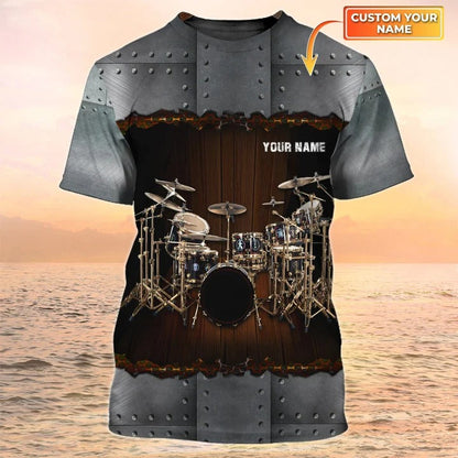 Personalized Drummer T Shirt Metal Pattern, Drum Set 3D All Over Print On Shirt, Drummer Club Uniform TO2373