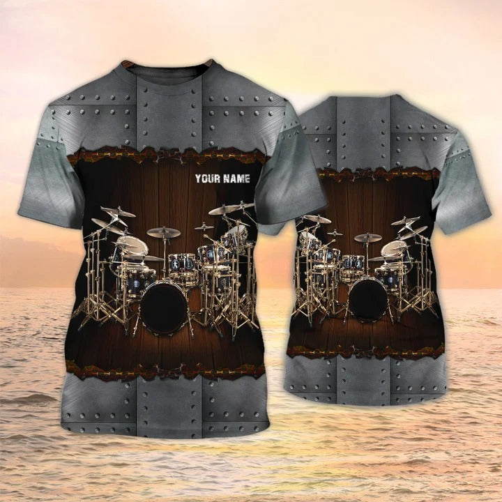 Personalized Drummer T Shirt Metal Pattern, Drum Set 3D All Over Print On Shirt, Drummer Club Uniform TO2373