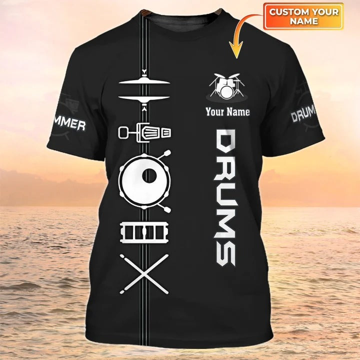 Custom Black Drummer T Shirt, Drums Shirt Men Women TO2372