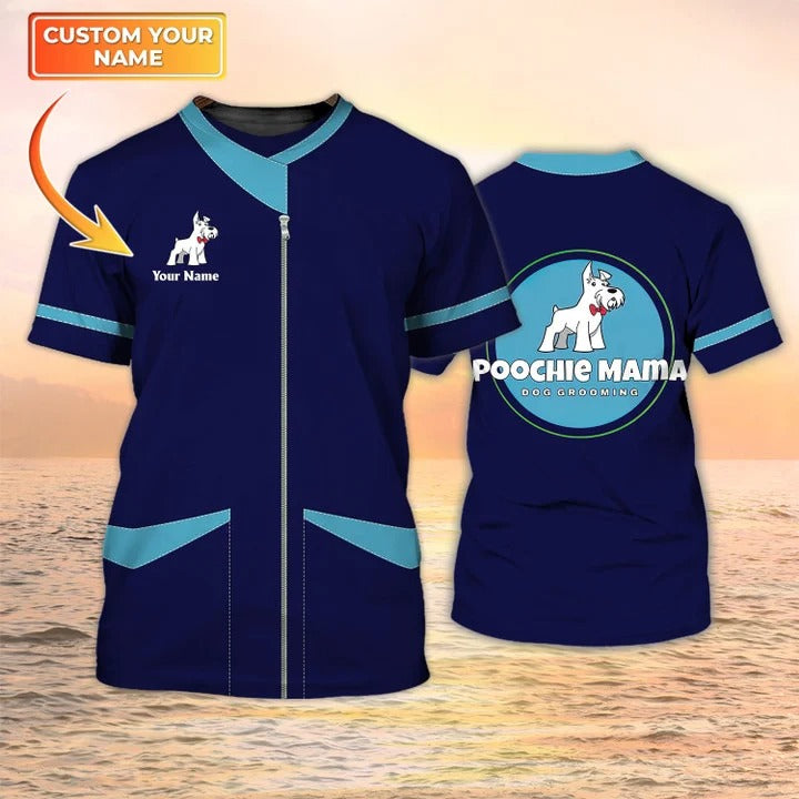 Custom T Shirt Grooming Uniform, Poochie Mama Dog Grooming TO2374