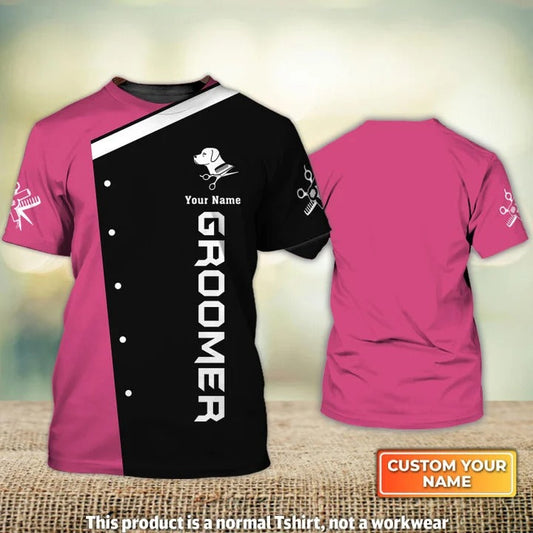 Dog Groomer Pet Groomer Uniform Black Pink Personalized Name 3D Tshirt TO2383