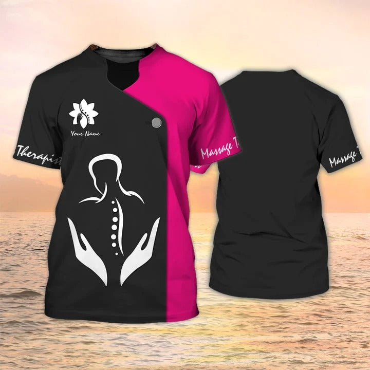 Massage Therapist Personalized Shirt Massage Therapy Uniform Black Pink TO2427