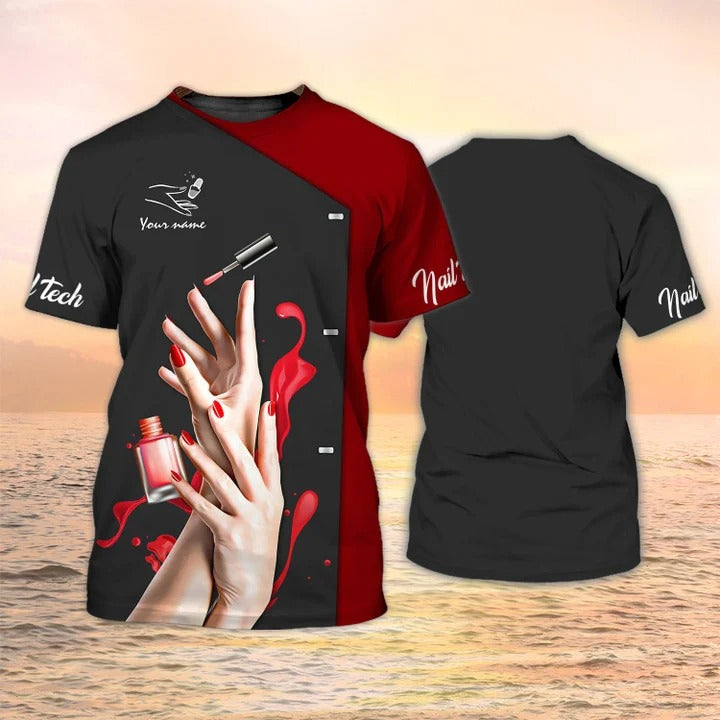 Personalized Name 3D Print Nail Tech Shirt, Unisex Premium Nail Shirts, Nail Shop Uniform TO2481