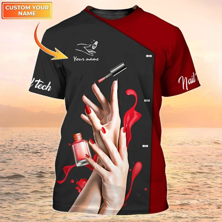 Personalized Name 3D Print Nail Tech Shirt, Unisex Premium Nail Shirts, Nail Shop Uniform TO2481