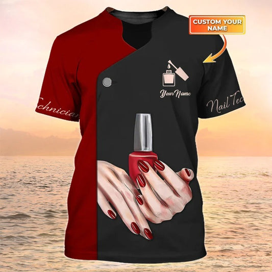 Nail Technician T shirt Custom Nail Salon Uniform Manicurist Gift Black Red [Non Workwear] TO2566