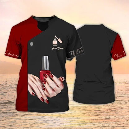 Nail Technician T shirt Custom Nail Salon Uniform Manicurist Gift Black Red [Non Workwear] TO2566