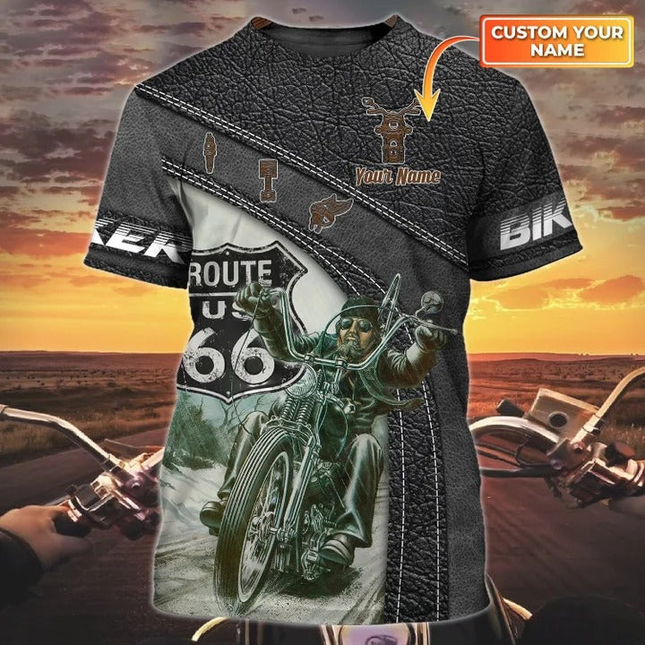 Custom 3D Biker Shirt, This Biker Conquers Route 66, Biker Gifts TO2691