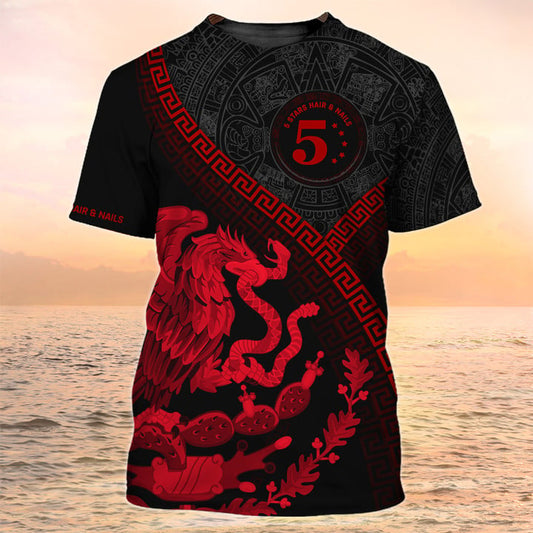 5 Stars Hair & Nails Tee Shirt Mexico Pattern T-Shirt, Eagle and Snake Shirt TO3051