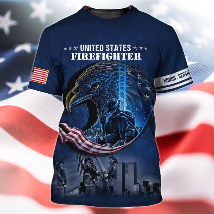 United States Firefighter 3d Full Print Eagle Honor Service Firefighter Tshirt TO3313