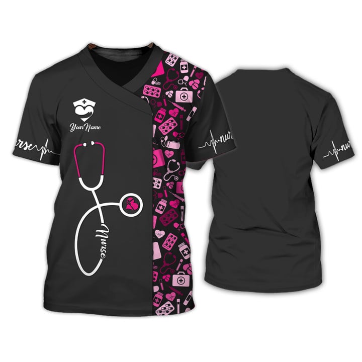 Nursing Tools Pattern Shirts Medical Scrubs Clothing Custom Nurse Tshirt Black Pink TO3163