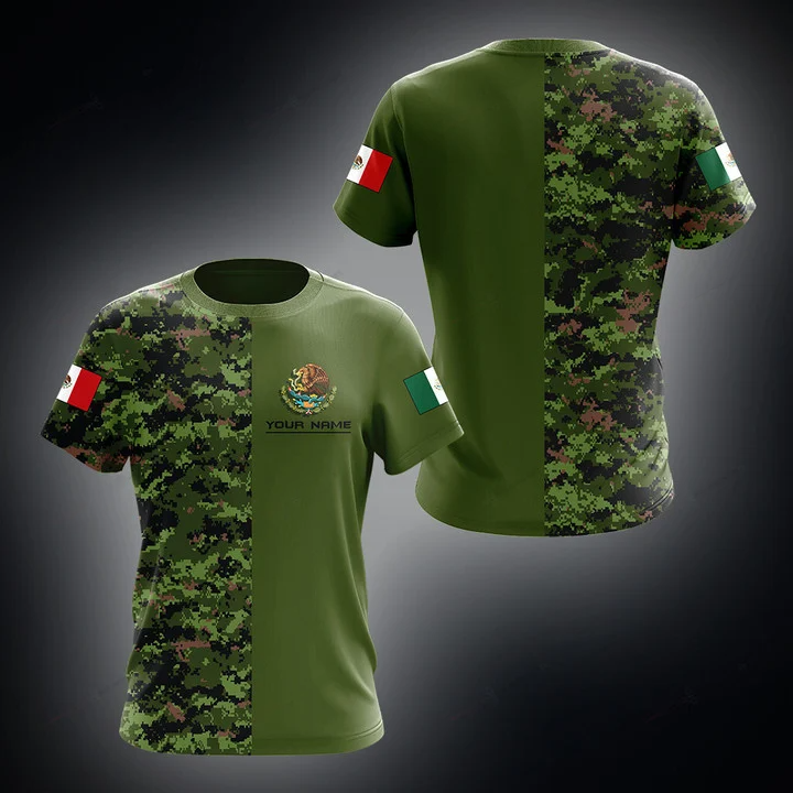 3D All Over Print Custom Name Mexico Half Camo Design Shirts TO3080