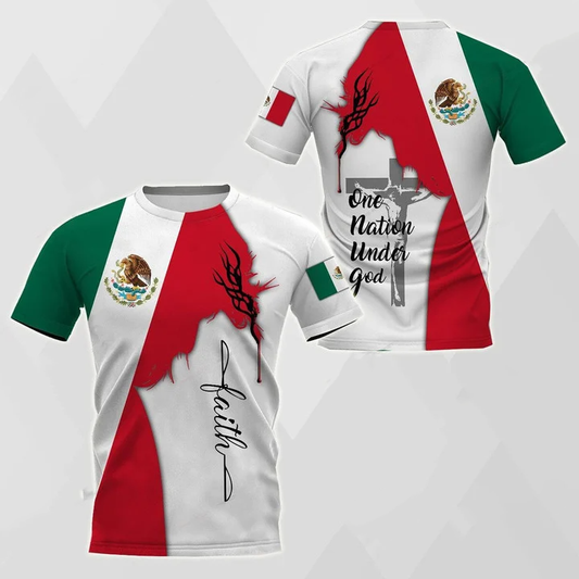 Jesus Mexican Faith 3D Shirt, One Nation Under God Mexico Flag Printed Shirt TO3077