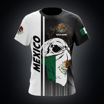 Custom Name Mexico Coat Of Arms Skull Scarf Flag Shirts, Skull Mexico T-Shirt TO3076