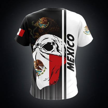 Custom Name Mexico Coat Of Arms Skull Scarf Flag Shirts, Skull Mexico T-Shirt TO3076