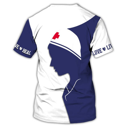 Love Live Health 3D Printed Nurse Shirt, Heal Nurse Blue Nurse T-Shirt Women TO3160