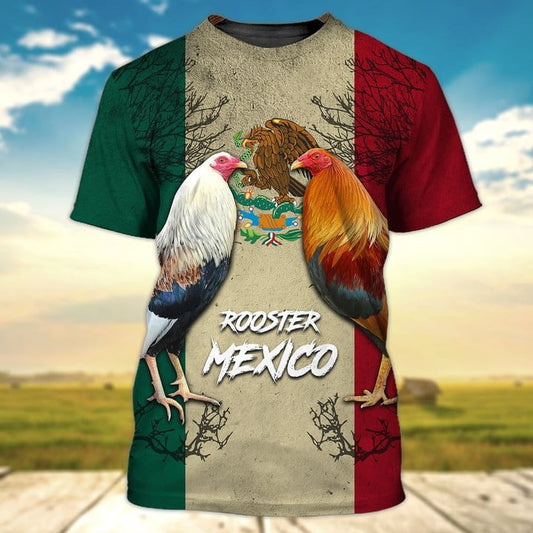 Personalized 3D Shirt Rooster Mexico Flag, 3D All Over Print Shirt Mexico, Pride Mexico Shirt TO2859