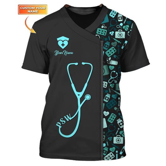 PSW Tools Pattern Shirts Medical Scrubs Clothing Custom PSW 3D Tshirt, Nurse Shirt TO3151