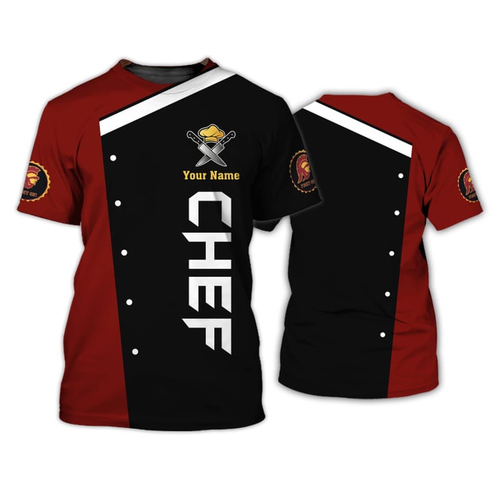 Customized Gold Logo Chef 3D Shirt, Custom Cook T Shirts Black & Red, Master Chef Shirts TO2892